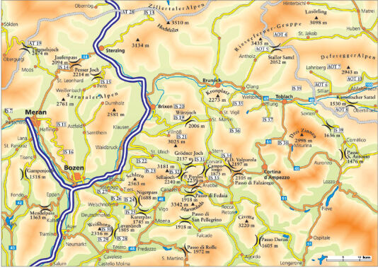 Karte Alpenpass Jaufenpaß (Passo di Monte Giovo)