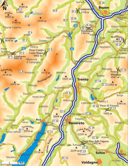 Karte Alpenpass Mánghen, Passo