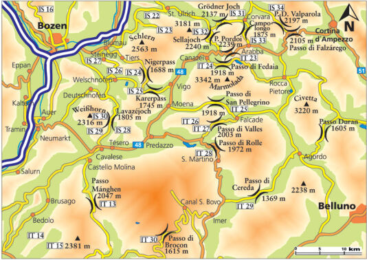 Karte Alpenpass Rolle, Passo di