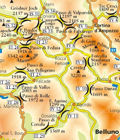 Karte Alpenpass Giau, Passo di