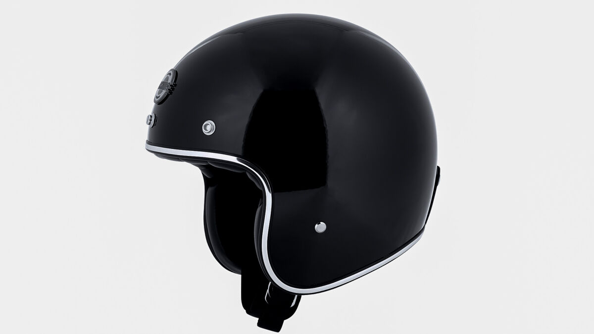 Louis Motorradhelm Nishua Jet 2: Schwarz und Chrom, gibt's auch in matt.