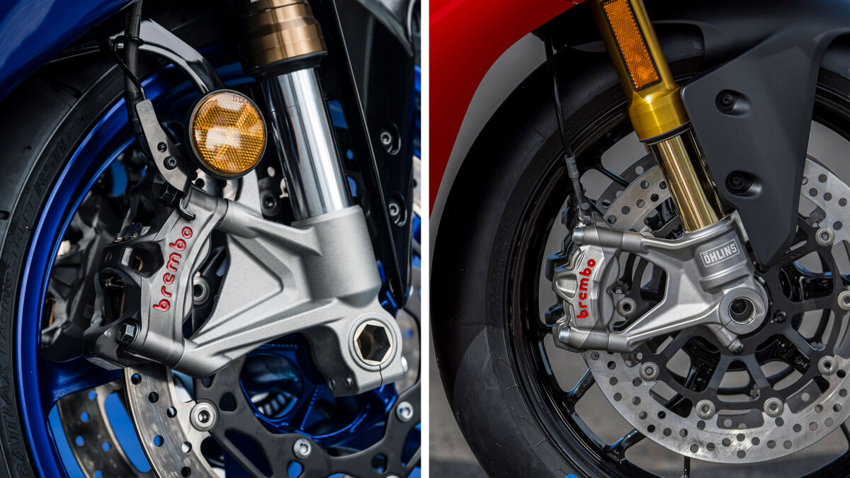 Yamaha mit den neueren Brembo-Zangen, Ducati mit der aggressiveren Bremsperformance
