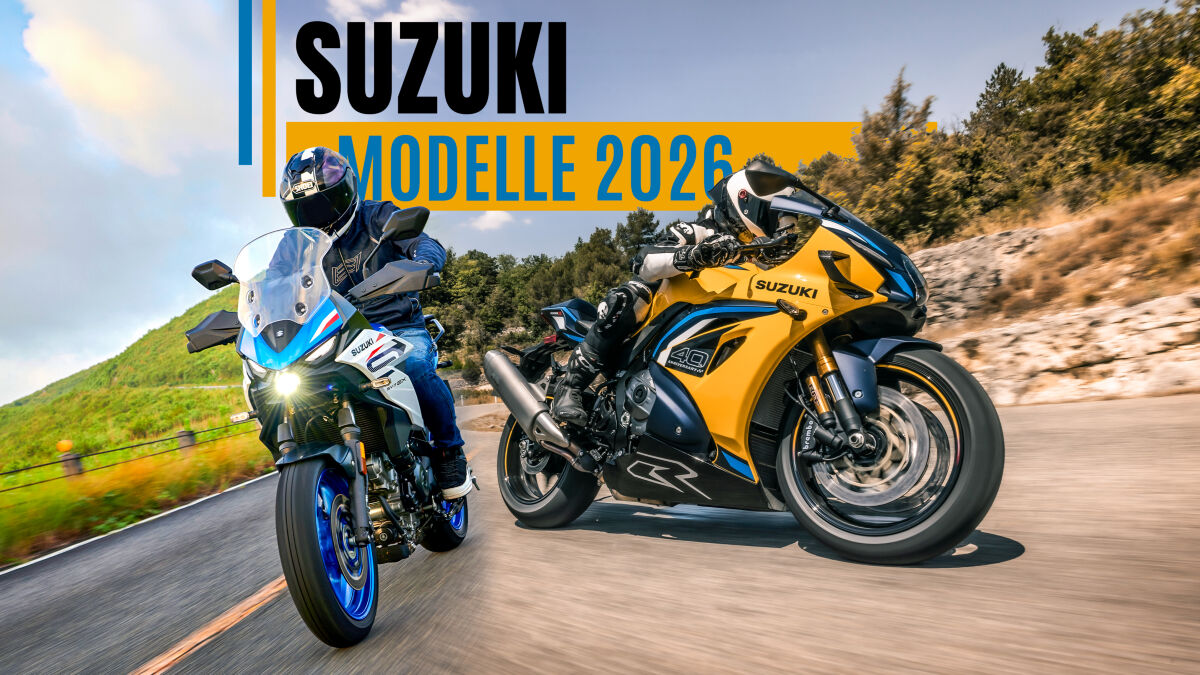 Suzuki Modelle und Neuheiten für 2026 Suzuki feiert 40 Jahre Gixxer mit der neuen GSX-R1000R. Der Einliter-Renner leistet 195 PS. Mit 203 kg geht es im Sommer 2026 zurück auf die Rennpiste