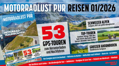 Motorradlust PUR – Reisen 01/2026 inkl. 53 GPS-Touren – ab sofort erhältlich!